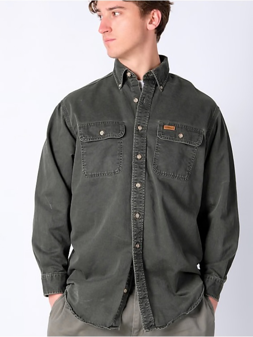 Carhartt Olive Green Button-Down Work Shirt